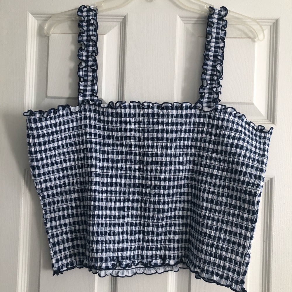 Brand New Shirred Cropped Tank Top-Blue and White- Size 3XL